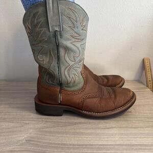 Ariat Heritage Crepe Western Cowboy Work ATS Brown Green Men’s Sz 9.5 D Boots
